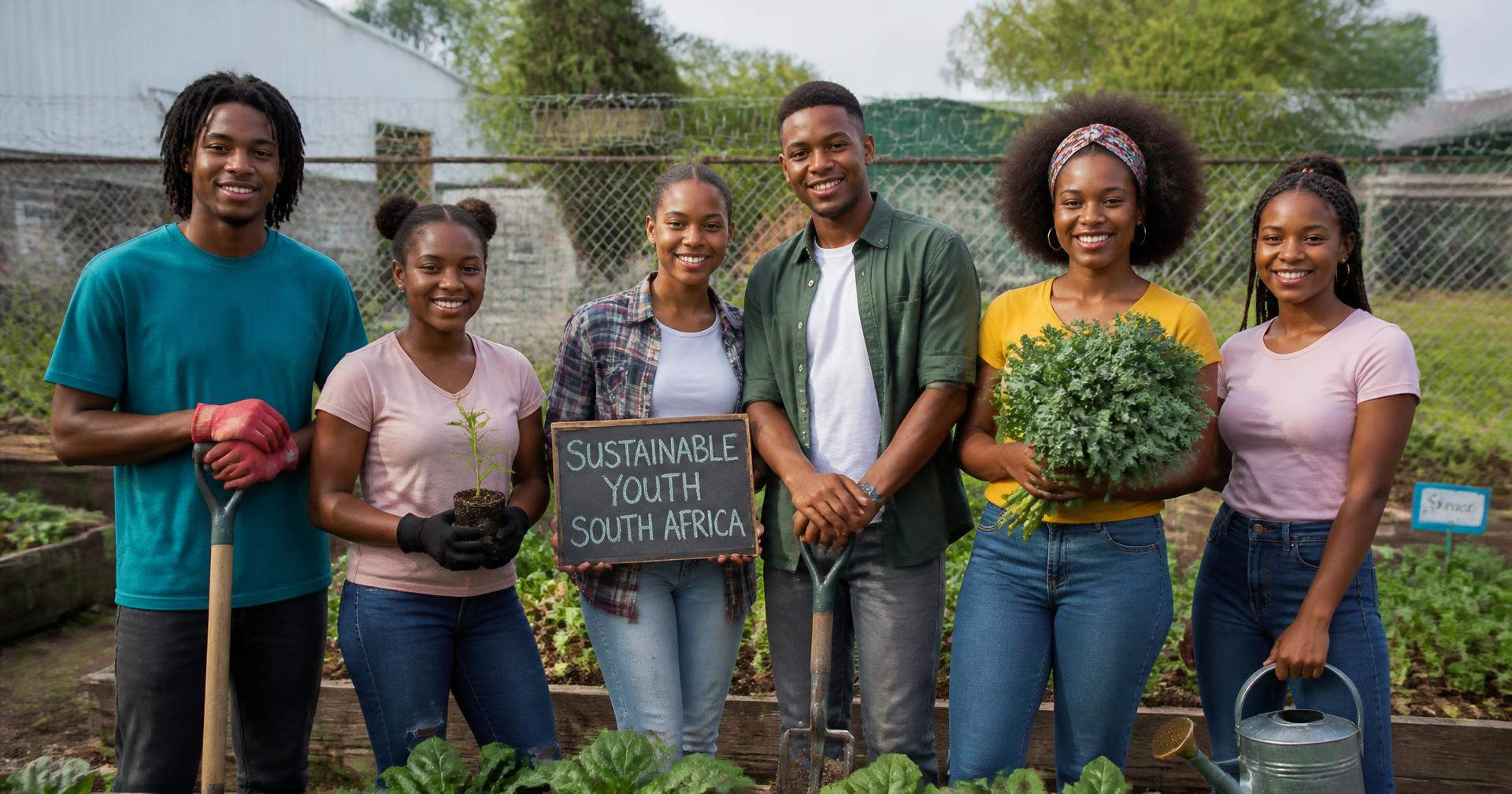 South African youth standing together in a community food garden